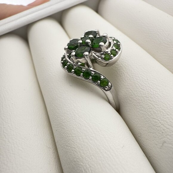 Chuck Clemency Sterling Silver Ring Green Gemstone STS Floral Swirl size 8 QVC - Picture 3 of 10